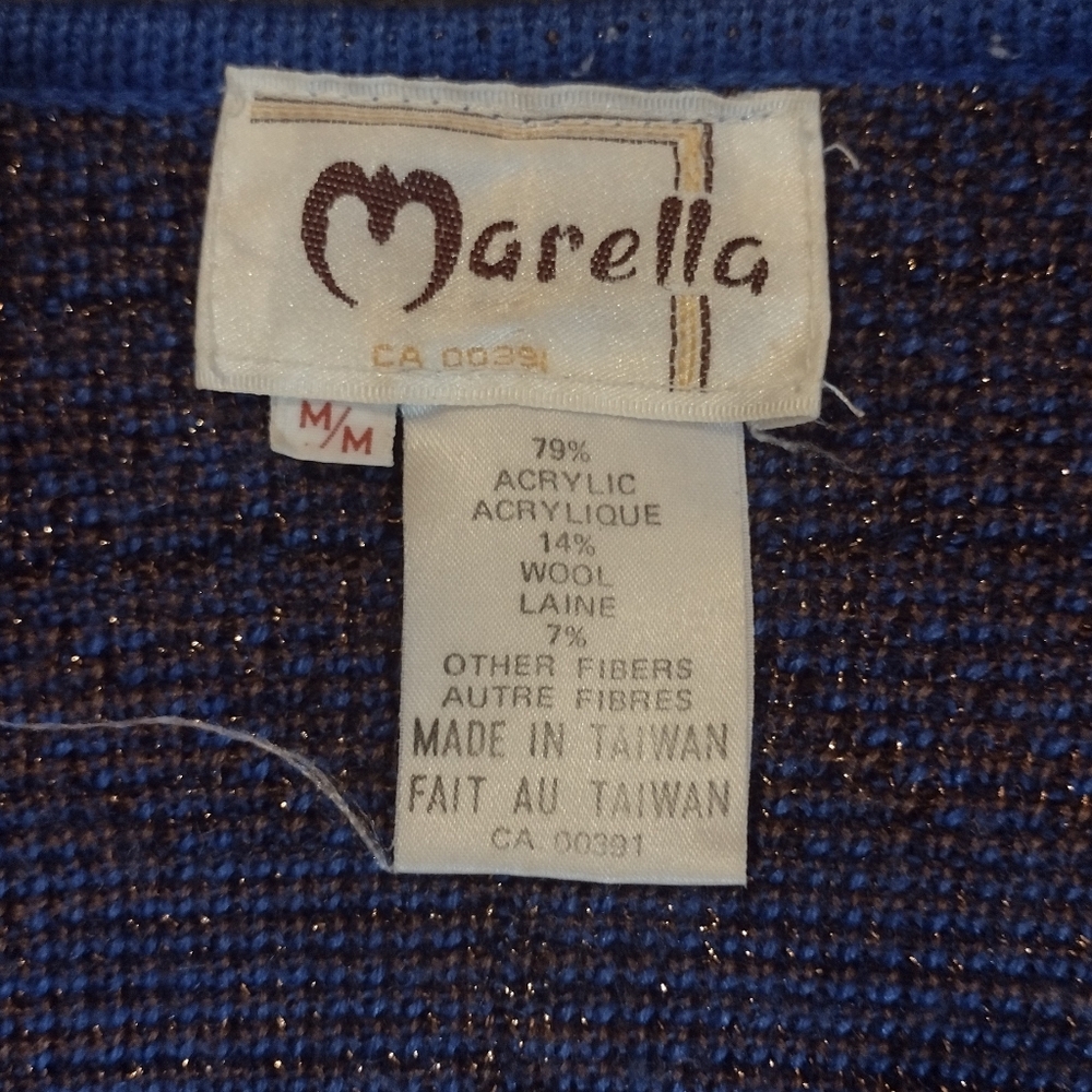 Vintage MARELLA Blue Checkered With Gold Cardigan - Picture 6 of 7